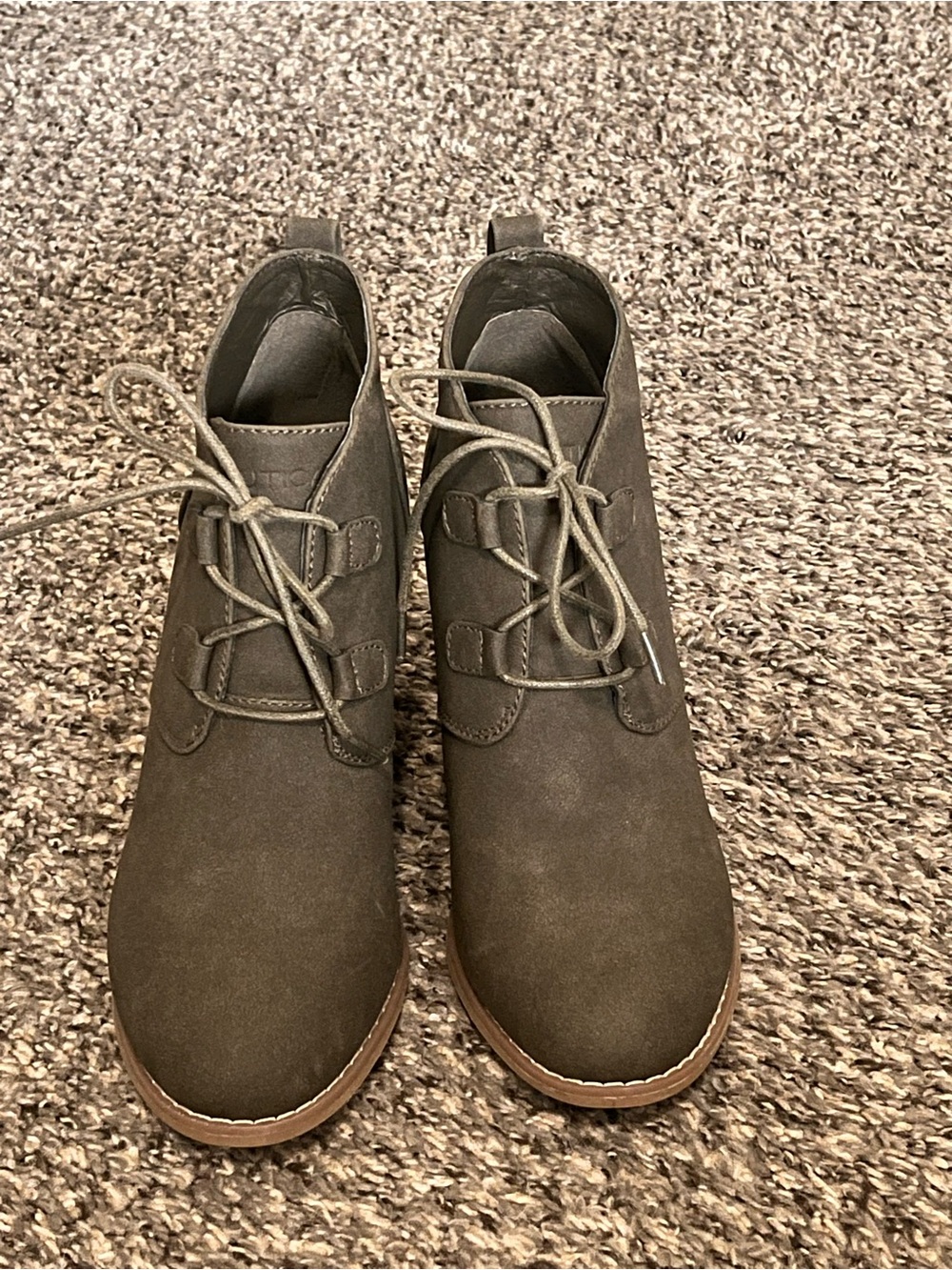 Nautica Women's Olive Wedge Lace-Up Ankle Boots with Tan Sole